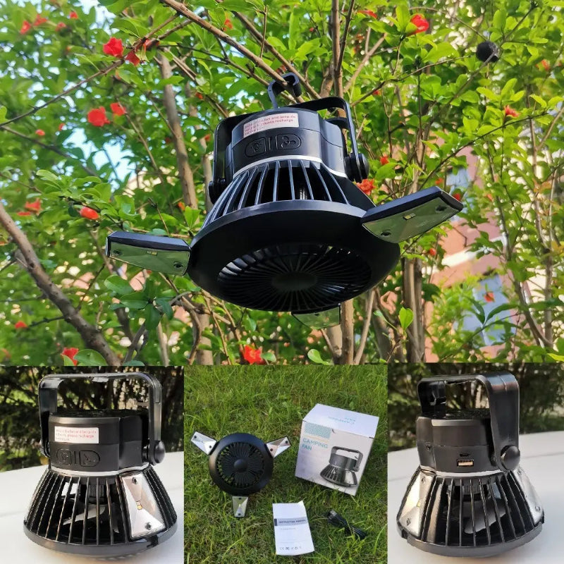 Solar Camping Light & Foldable Fan with USB Rechargeable Battery