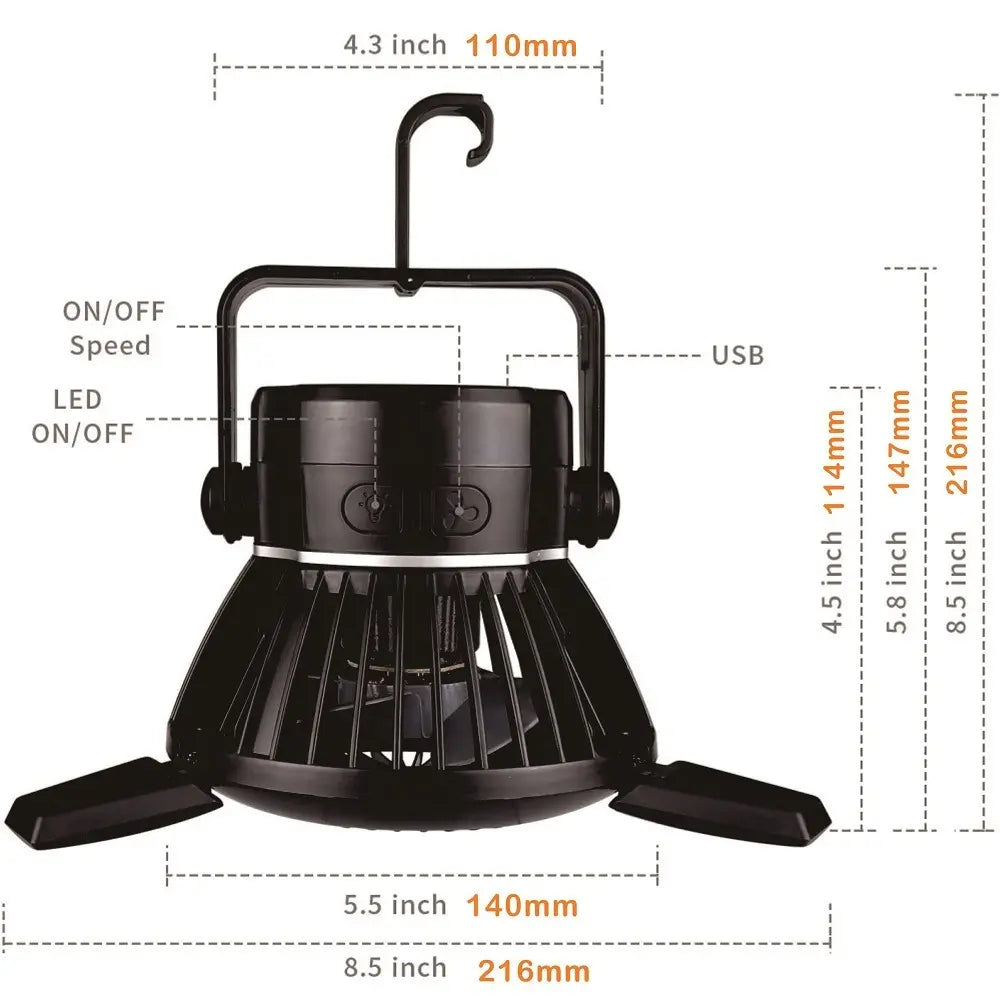 Solar Camping Light & Foldable Fan with USB Rechargeable Battery